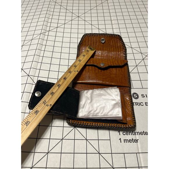 VINTAGE EXOTIC LEATHER MENS BIFOLD WALLET COGNAC - Picture 5 of 9